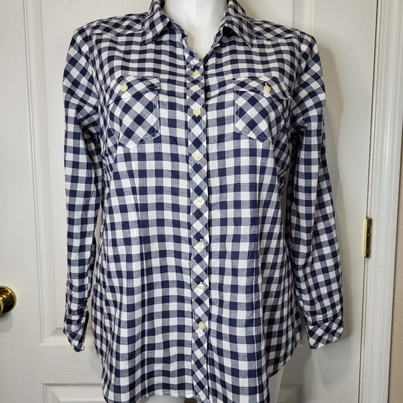 Torrid Navy Blue & White Plaid Buttons Up Blouse - Picture 3 of 12